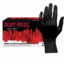 NIGHT ANGEL Nitrile Powder Free Exam Glove-Large Size-For Right/Left Hand-Nitrile-Dark Black-Powder-free  Latex-free  Soft  Flexible  Non-sterile  Disposable  Textured-For Examination  Tattoo Studio  Cosmetology  Law Enforcement  Correction  Dental  First