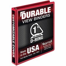 Samsill Durable Three-Ring View Binder-1" Binder Capacity-225 Sheet Capacity-3 X D-Ring Fasteners-2 Internal Pockets-Polypropylene  Chipboard-Red-Recycled-Durable  PVC-free  Ink-transfer Resistant  Clear Overlay  Sturdy-1 Each