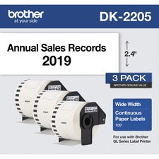 Brother DK Multipurpose Label-2 2/5" Width-Rectangle-Thermal-Black On White-Paper-3/Roll