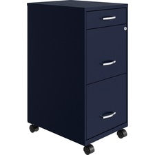 LYS SOHO Mobile File Cabinet-14.3" X 18" X 29.5"-3 X Drawers For File  Accessories-Letter-Glide Suspension  Locking Drawer  Recessed Handle  Mobility  Casters-Blue-Baked Enamel-Steel-Recycled