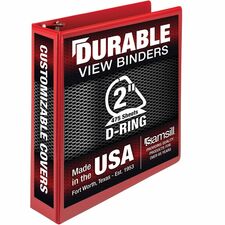 Samsill Durable Three-Ring View Binder-2" Binder Capacity-475 Sheet Capacity-3 X D-Ring Fasteners-2 Internal Pockets-Polypropylene  Chipboard-Red-Recycled-Durable  PVC-free  Ink-transfer Resistant  Clear Overlay  Sturdy-1 Each