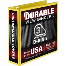 Samsill Durable Three-Ring View Binder-3" Binder Capacity-625 Sheet Capacity-3 X D-Ring Fasteners-2 Internal Pockets-Polypropylene  Chipboard-Yellow-Recycled-Durable  PVC-free  Ink-transfer Resistant  Clear Overlay  Sturdy-1 Each