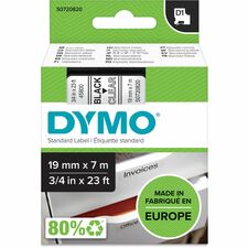 Dymo S0720820 D1 45800 Tape 19mm X 7m Black On Clear-3/4" Width X 22 31/32 Ft Length-Black On Clear-1 Each-Easy Peel  Durable