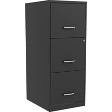 LYS SOHO Vertical File Cabinet-14.3" X 18" X 35.5"-3 X Drawers For File-Letter-Vertical-Glide Suspension  Locking Drawer  Pull Handle-Black-Baked Enamel-Steel-Recycled