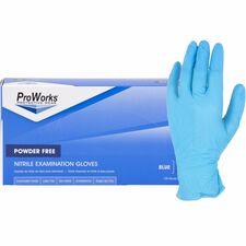 ProWorks Nitrile Exam Gloves-Large Size-For Right/Left Hand-Nitrile-Blue-Comfortable  Latex-free  Non-sterile  Beaded Cuff  Powder-free-For Industrial  Food Service  Construction  First Responder/Defense  Healthcare  Hospitality  Examination-100/Box-4 Mil
