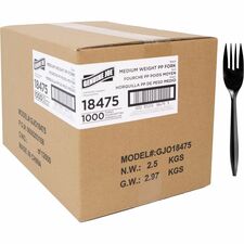 Genuine Joe Medium-weight Individually Wrapped Forks-1000/Carton-Fork-Breakroom-Disposable-Black