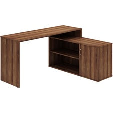 LYS L-Shape Workstation With Cabinet-For-Table TopLaminated L-shaped Top-29.50" Height X 60" Width X 47.25" Depth-Assembly Required-Walnut-Particleboard-1 Each