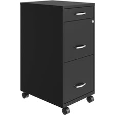 LYS SOHO Mobile File Cabinet-14.3" X 18" X 29.5"-3 X Drawers For File  Accessories  Document-Letter-Glide Suspension  Locking Drawer  Recessed Handle  Mobility  Casters-Black-Baked Enamel-Steel-Recycled