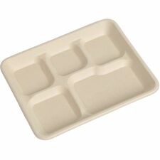 BluTable 5-Compartment Lunch Tray-Food-Natural-Molded Fiber  Sugarcane Fiber Body-500/Carton