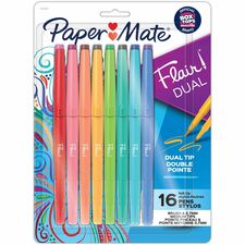 Paper Mate Flair Duo Pens-Medium Pen Point-0.7 Mm Pen Point Size-Assorted-16/Pack