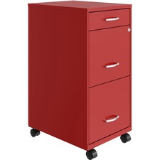 LYS SOHO Mobile File Cabinet-14.3" X 18" X 29.5"-3 X Drawers For File  Accessories  Document-Letter-Glide Suspension  Locking Drawer  Recessed Handle  Mobility  Casters-Red-Baked Enamel-Steel-Recycled