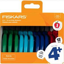 Fiskars 5" Blunt-tip Kids Scissors-Safety Edge Blade-Blunted Tip-Green  Turquoise  Blue  Red-12/Pack