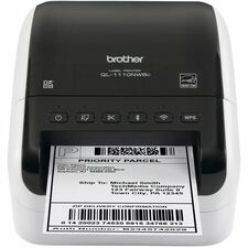 Brother QL-1110NWBC Desktop Direct Thermal Printer-Monochrome-Label Print-Ethernet-USB-Bluetooth-White  Glossy Black-118.11" Print Length-4" Print Width-4.33 In/s Mono-1.2 Lps Mono-300 Dpi-Wireless LAN-4.08" Label Width-For PC  IOS  Android  Mac