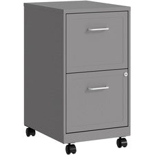 LYS Mobile File Cabinet-14.3" X 18" X 26.5"-2 X Drawers For File  Document-Letter-Vertical-Glide Suspension  Locking Drawer  Mobility  Pull Handle-Silver-Baked Enamel-Steel-Recycled-Assembly Required