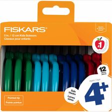 Fiskars 5" Pointed-tip Kids Scissors-Safety Edge Blade-Pointed Tip-Assorted-12/Pack
