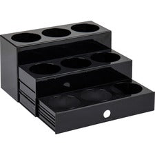 Mind Reader 9-Compartment Nested Syrup Bottle Holder-9 Compartments-3 Tiers-7" Height X 5" Width12.5" Length-Easy To Clean  Sliding Tray-Black