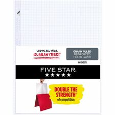 Five Star Reinforced Graph-Ruled Filler Paper-80 Pages-Ruled Margin-Letter-8 1/2" X 11"-White Paper-Heavyweight  Non-bleeding  Durable  Tear Resistant  Reinforced  Hole-punched-1
