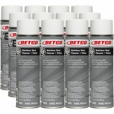 Betco Stainless Steel Cleaner & Polish-Ready-To-Use Aerosol-16 Fl Oz 0.5 Quart-Characteristic ScentCan-12/Carton-White