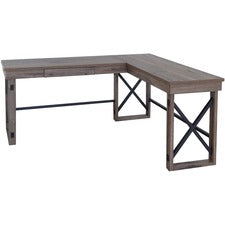 LYS L-Shaped Industrial Desk-For-Table TopL-shaped Top X 52.13" Table Top Width X 19.75" Table Top Depth-29.50" Height-Assembly Required-Aged Oak-Medium Density Fiberboard MDF-1 Each