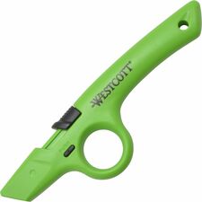 Westcott Non-Replaceable Finger Loop Safety Cutter-Ceramic Blade-Retractable  Lock Off Switch  Durable-Acrylonitrile Butadiene Styrene ABS-Green-1 Each