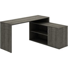 LYS L-Shape Workstation With Cabinet-For-Table TopLaminated L-shaped Top-29.50" Height X 60" Width X 47.25" Depth-Assembly Required-Weathered Charcoal-Particleboard-1 Each