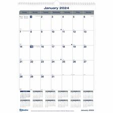 Blueline Net Zero Carbon Wall Calendar-Julian Dates-Monthly-12 Month-January 2024-December 2024-1 Month Single Page Layout-22" X 17" White Sheet-Twin Wire-White-Chipboard-Black-Reference Calendar  Reinforced  Tear-off-1 Each