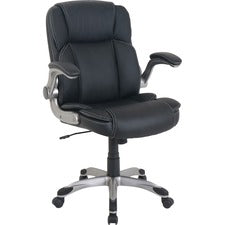 LYS Leather Rolling Chair-Black-Bonded Leather-Armrest-1 Each