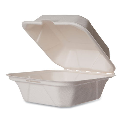 Vegware™ White Molded Fiber Clamshell Containers 6x12x2 White Sugarcane 400/Case