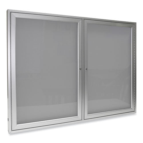 Ghent 2 Door Enclosed Vinyl Bulletin Board With Satin Aluminum Frame 60x48 Silver Surface