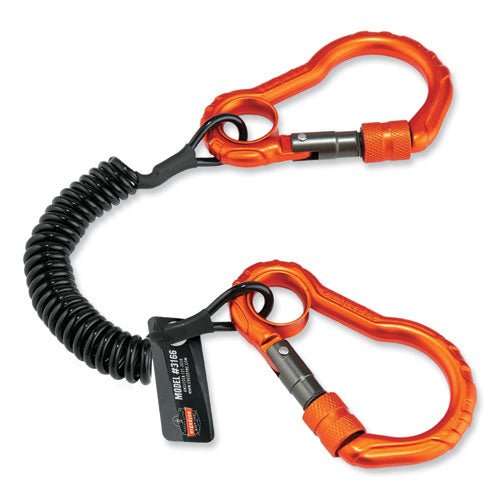 Ergodyne Squids 3166 Coiled Tool Lanyard With Two Carabiners 2 Lb Max Working Capacity 12" Long Black