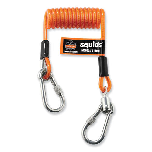 Ergodyne Squids 3130m Coiled Cable Lanyard With Carabiners 5 Lb Max Working Capacity 6.5" To 48" Orange