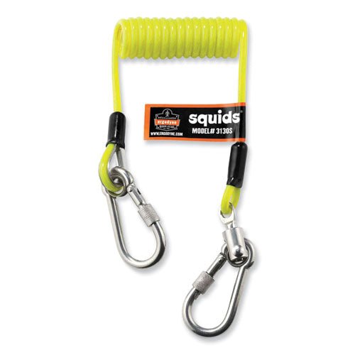 Ergodyne Squids 3130s Coiled Cable Lanyard With Carabiners 2 Lb Max Working Capacity 6.5" To 48" Lime