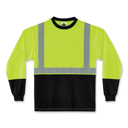 Ergodyne Glowear 8291bk Type R Class 2 Black Front Long Sleeve T-shirt Polyester Small Lime