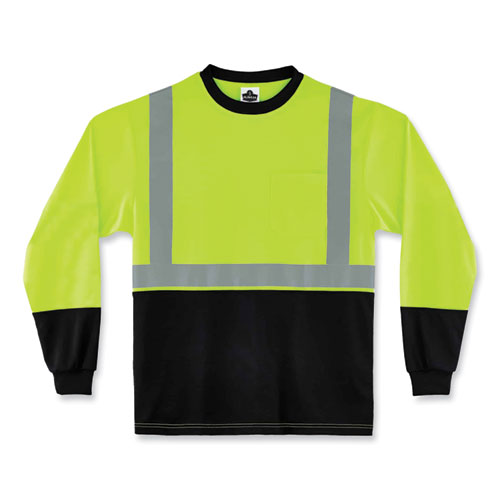 Ergodyne Glowear 8291bk Type R Class 2 Black Front Long Sleeve T-shirt Polyester 3x-large Lime