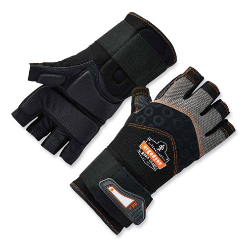 Ergodyne Proflex 910 Half-finger Impact Gloves + Wrist Support Black Small Pair