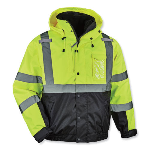 Ergodyne Glowear 8381 Class 3 Hi-vis 4-in-1 Quilted Bomber Jacket Lime Large