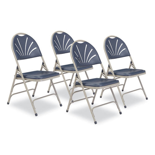 NPS 1100 Series Deluxe Fan-back Tri-brace Folding Chair Supports 500 Lb Dk Blue Seat/back Gray Base4/ctships In 1-3 Bus Days