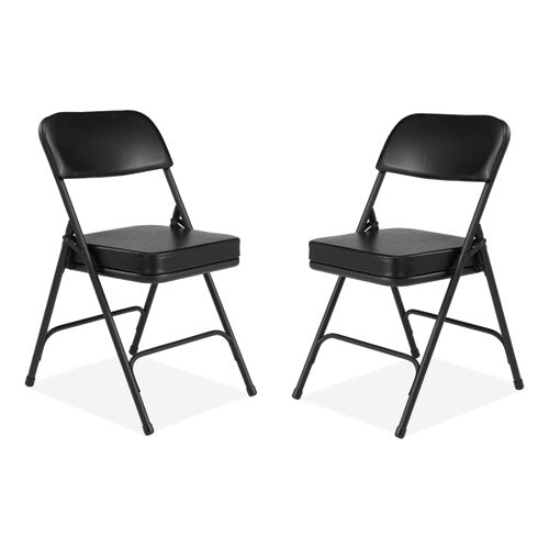 NPS 3200 Series 2" Vinyl Upholstered Double Hinge Folding Chair Supports 300lb 18.5" Seat Ht Black 2/ctships In 1-3 Bus Days
