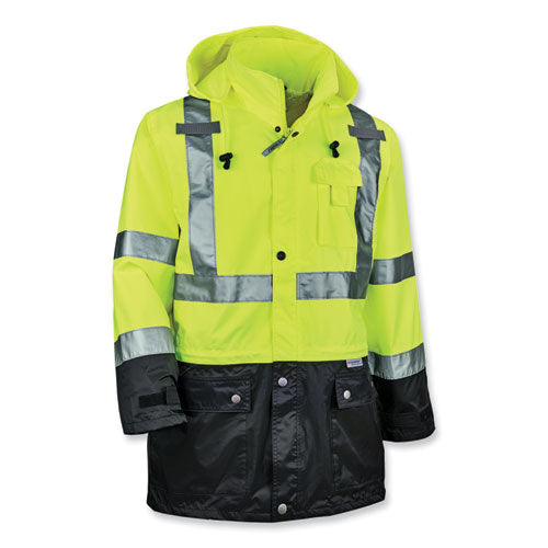 Ergodyne Glowear 8365bk Class 3 Hi-vis Rain Jacket Black Bottom X-large Lime