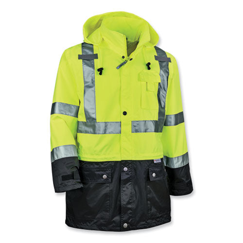 Ergodyne Glowear 8365bk Class 3 Hi-vis Rain Jacket Black Bottom 5x-large Lime