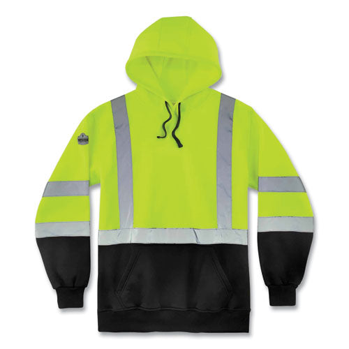 Ergodyne Glowear 8373 Hi-vis Class 3 Hooded With Sweatshirt Black Bottom Polar Fleece Lime Medium