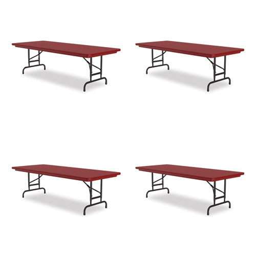 Correll Adjustable Folding Tables Rectangular 72"x30"x22" To 32" Red Top Black Base 4/pallet