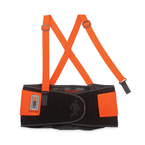 Ergodyne Proflex 100hv Economy Hi-vis Spandex Back Support Brace X-small 20" To 25" Waist Black/orange