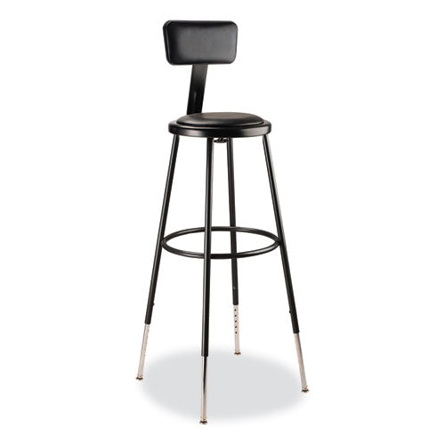 NPS 6400 Series Height Adj Heavy Duty Vinyl Padded Stool W/backrest Supports 300lb 32"-39" Seat Ht Blackships In 1-3 Bus Days