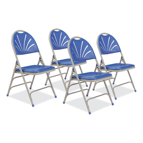 NPS 1100 Series Deluxe Fan-back Tri-brace Folding Chair Supports 500 Lb Blue Seat/back Gray Base 4/ctships In 1-3 Bus Days