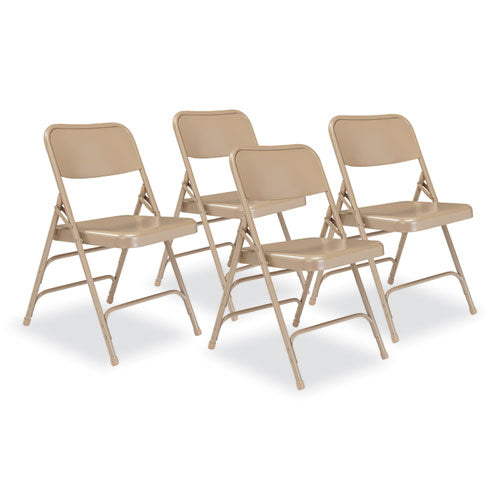 NPS 300 Series Deluxe All-steel Triple Brace Folding Chair Supports 480 Lb 17.25" Seat Ht Beige 4/ct Ships In 1-3 Bus Days