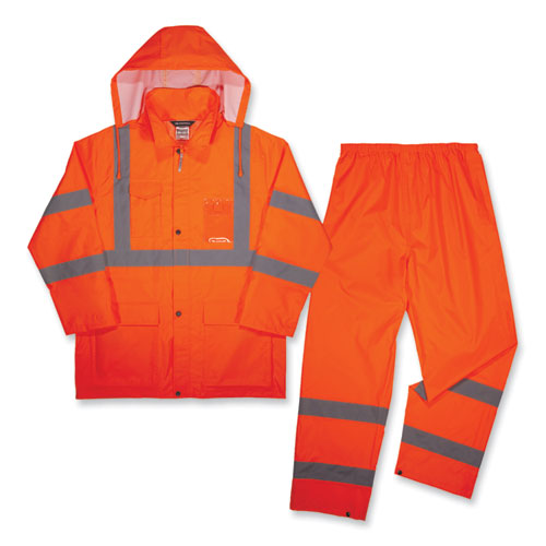 Ergodyne Glowear 8376k Lightweight Hv Rain Suit Large Orange