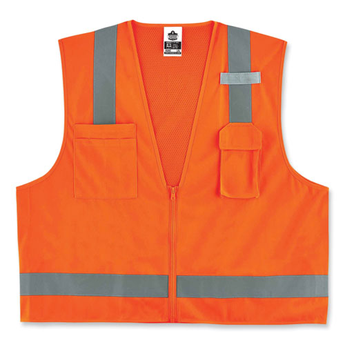 Ergodyne Glowear 8249z Class 2 Economy Surveyors Zipper Vest Polyester 4x-large/5x-large Orange