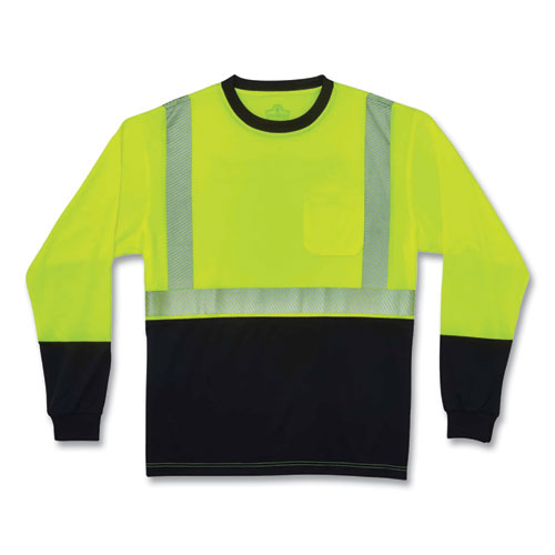 Ergodyne Glowear 8281bk Class 2 Long Sleeve Shirt With Black Bottom Polyester Medium Lime