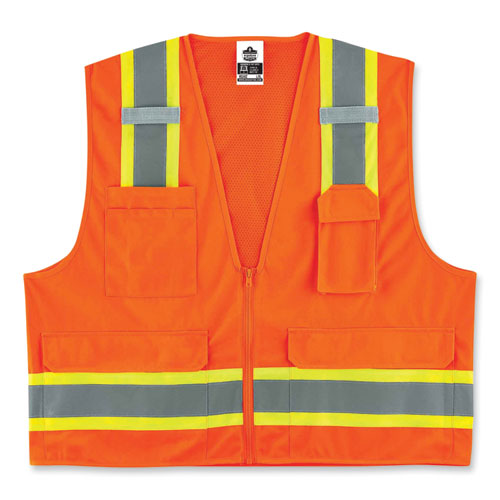 Ergodyne Glowear 8248z Class 2 Two-tone Surveyors Zipper Vest Polyester Large/x-large Orange